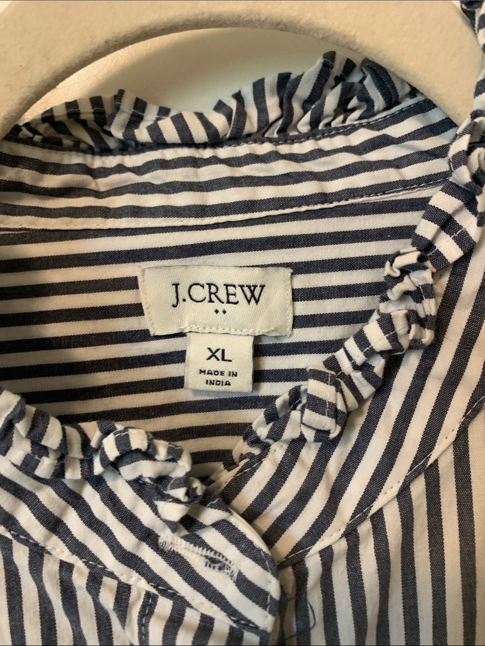 Jcrew Factory Women’s Striped Ruffle neck Button Up Shirt XL - Picture 6 of 8